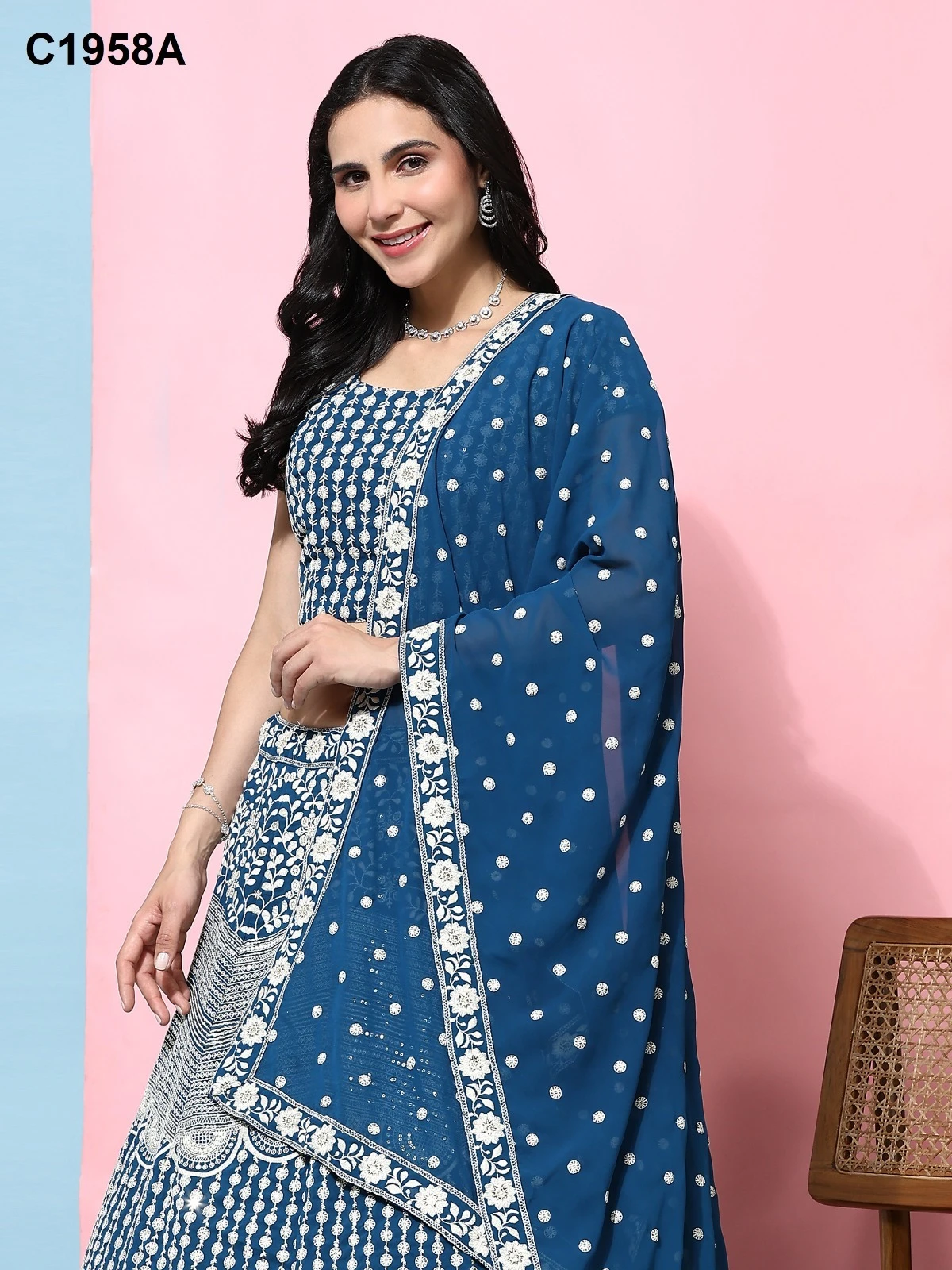 Amoha C1958A To C1958C Imported Georgette Wholesale Lehenga Catalog — Wholesale Lehenga, AMOHA wholesale from Surat — view 6
